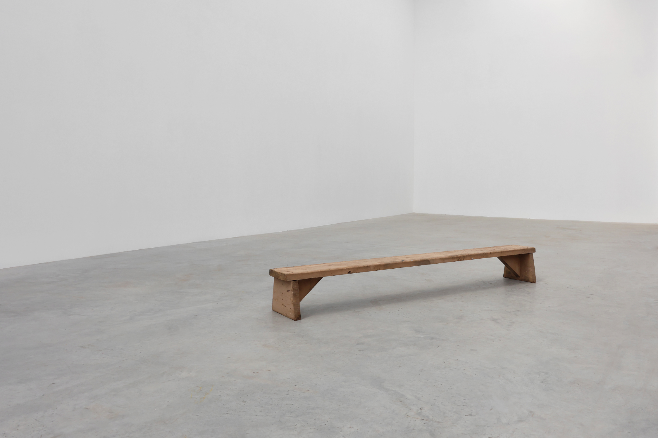 Rustic French solid wooden low bench in wabi wabi style, ca. 1880thumbnail
